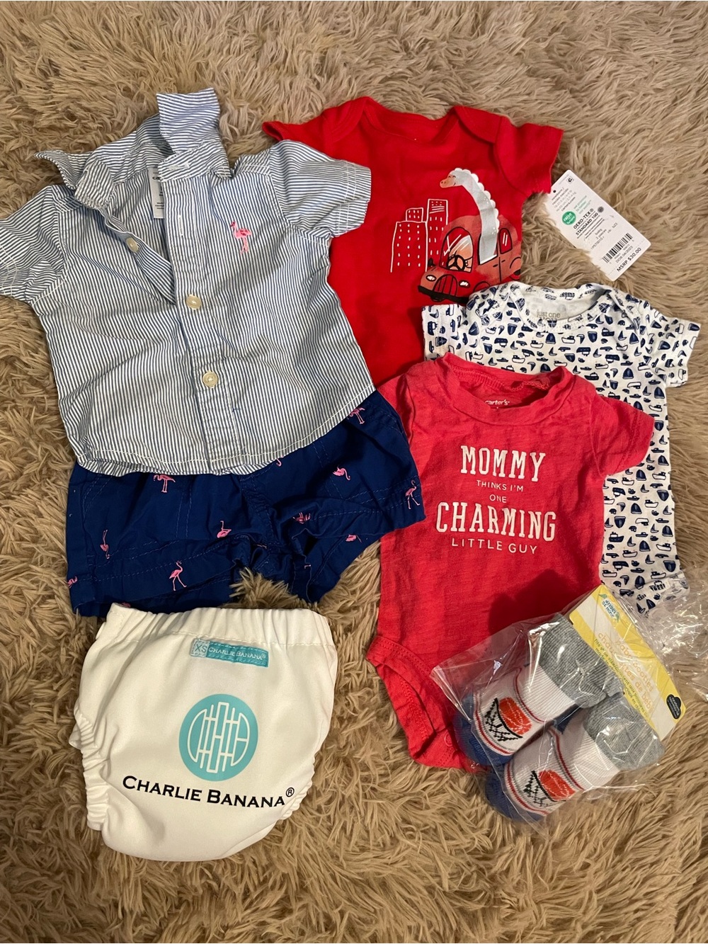Baby Boy Clothing Bundle Outfit Set + NWT Diaper & Booties
